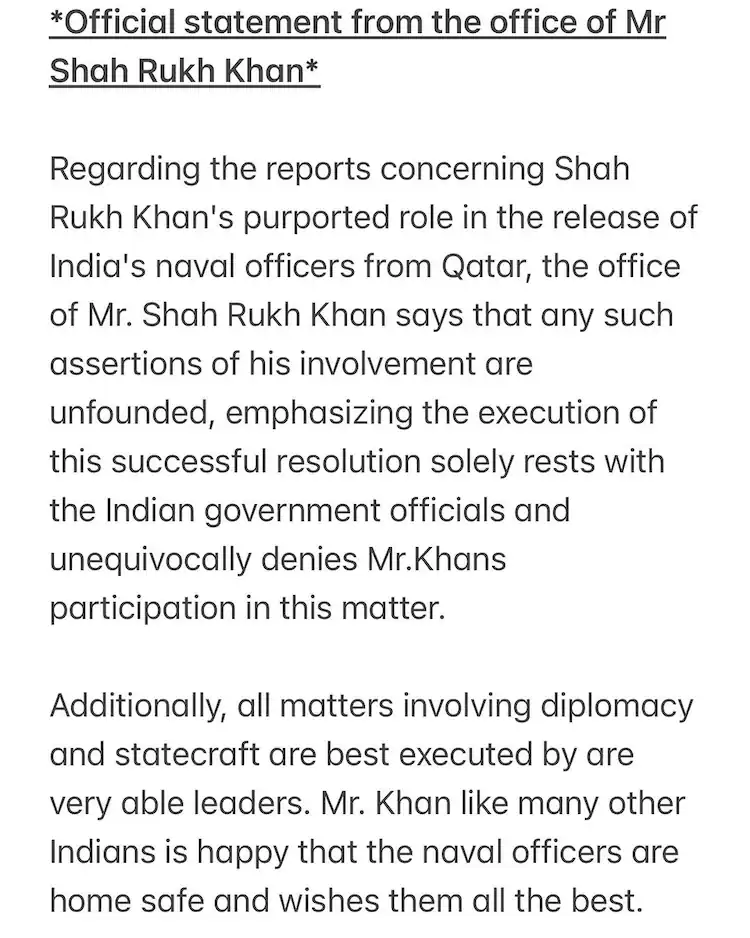 Shahrukh Khan Office denials the claim